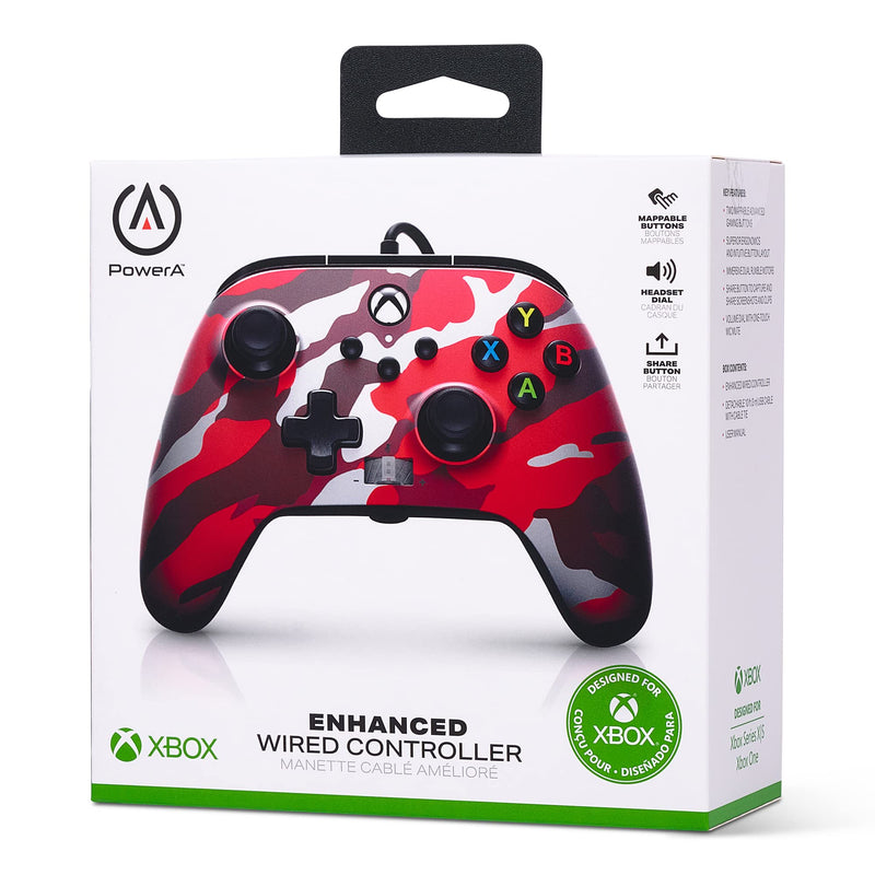  [AUSTRALIA] - PowerA Enhanced Wired Controller for Xbox Series X|S - Metallic Red Camo, gamepad, wired video game controller, gaming controller, Xbox Series X|S