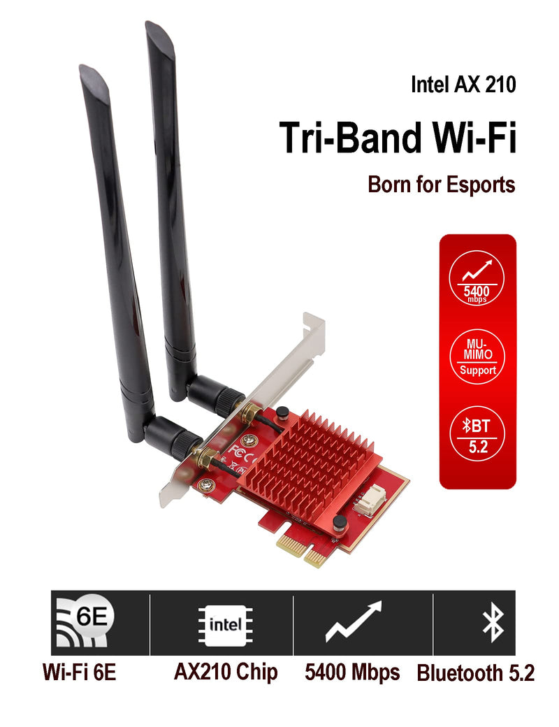  [AUSTRALIA] - IIAZIMPS Wi-Fi 6E AX210 PCIE WiFi Card Extends to 6GHz (6GHz/5GHz/2.4GHz), Up to 5400Mbps, BT5.2, OFDMA, MU-MIMO, Ultra-Low Latency, Windows 10/11 Linux for HD Video Streaming PC Gaming AX210-2