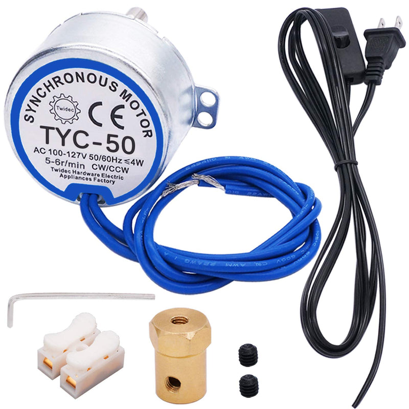  [AUSTRALIA] - Twidec/Synchronous Turntable Motor Electric Motor 5-6RPM/MIN 50/60Hz 4W CCW/CW AC100~127V Synchron Motor for Cup Turner,Cuptisserie Rotator with 7mm Flexible Coupling TYC-50-5-6R-XLLB1PCS
