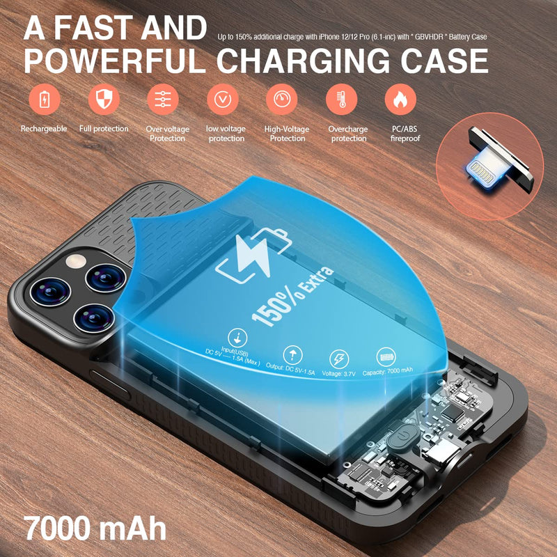  [AUSTRALIA] - Battery Case for iPhone 12/12 Pro Charging Case, Real 7000mAh Rechargeable Smart Extended Charger Case, Ultra-Slim Portable Protective iPhone 12 Power Bank with Lightning Cable (6.1-inch)