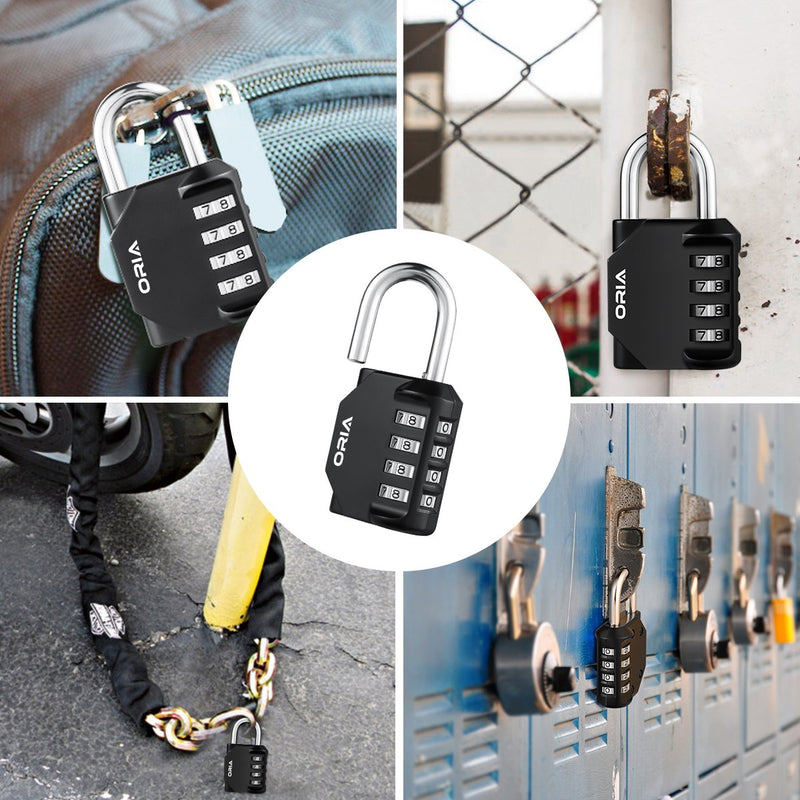  [AUSTRALIA] - ORIA Combination Lock, 4 Digit Combination Padlock Set, Metal and Plated Steel Material for School, Employee, Gym or Sports Locker, Case, Toolbox, Hasp Cabinet and Storage, Pack of 2, Black