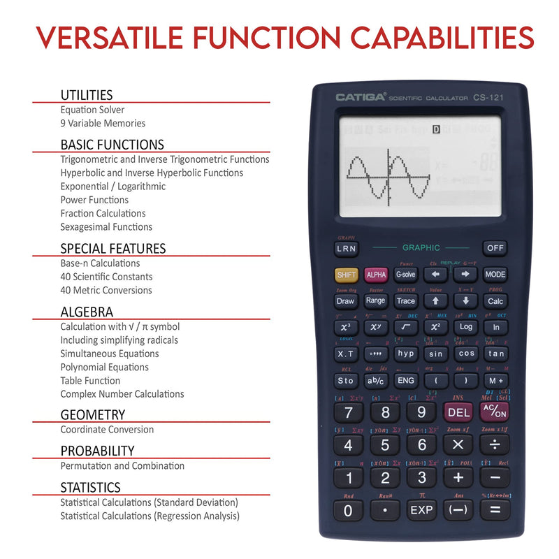 [AUSTRALIA] - Scientific Graphic Calculator - CATIGA CS121 - Scientific and Engineering Calculator - Programmable System (Black) Black
