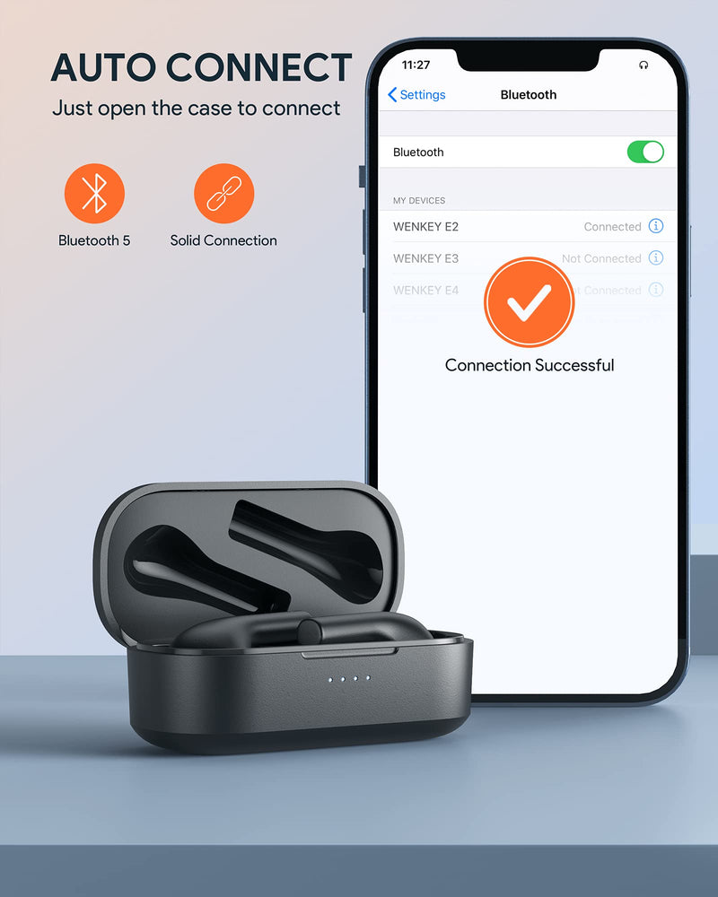  [AUSTRALIA] - True Wireless Earbuds Noise Cancelling with 4 Microphones, WENKEY Bluetooth Headphones with 5 Sizes Tips for iPhone, Android, IPX6 Waterproof, 30H Playtime, TWS Bluetooth Earphones with Charging Case Black