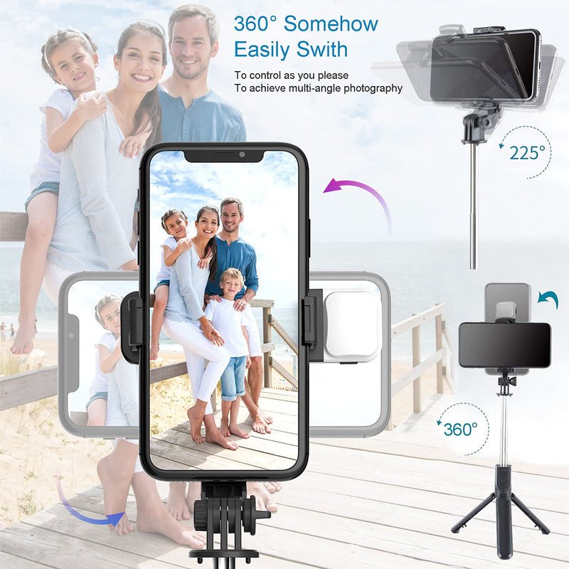  [AUSTRALIA] - Selfie Stick with Light, iPhone Tripod, Extendable Stick with Bluetooth Remote, Pocket Tripod, Rechargeable 3 Modes 6 Light for Selfies, Live Streaming, YouTube Video, Compatible with iPhone/Android