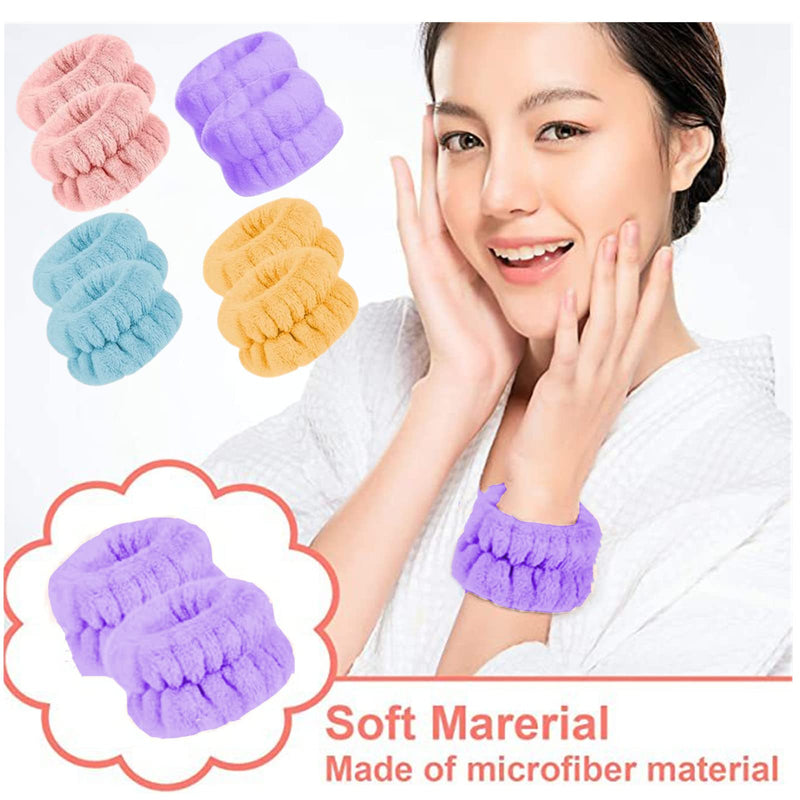  [AUSTRALIA] - Wrist spa wash Band Microfiber Wrist wash Bands 4 Pairs for face Washing Wristbands Prevent Liquid from Spilling Down Arms (4)