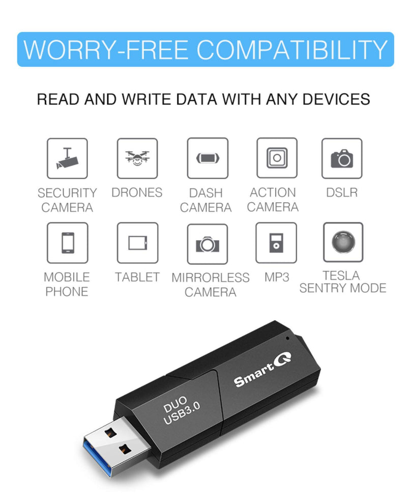 SmartQ C307 USB 3.0 Portable Card Reader for SD, SDHC, SDXC, MicroSD, MicroSDHC, MicroSDXC, with Advanced All-in-One Design Single - LeoForward Australia