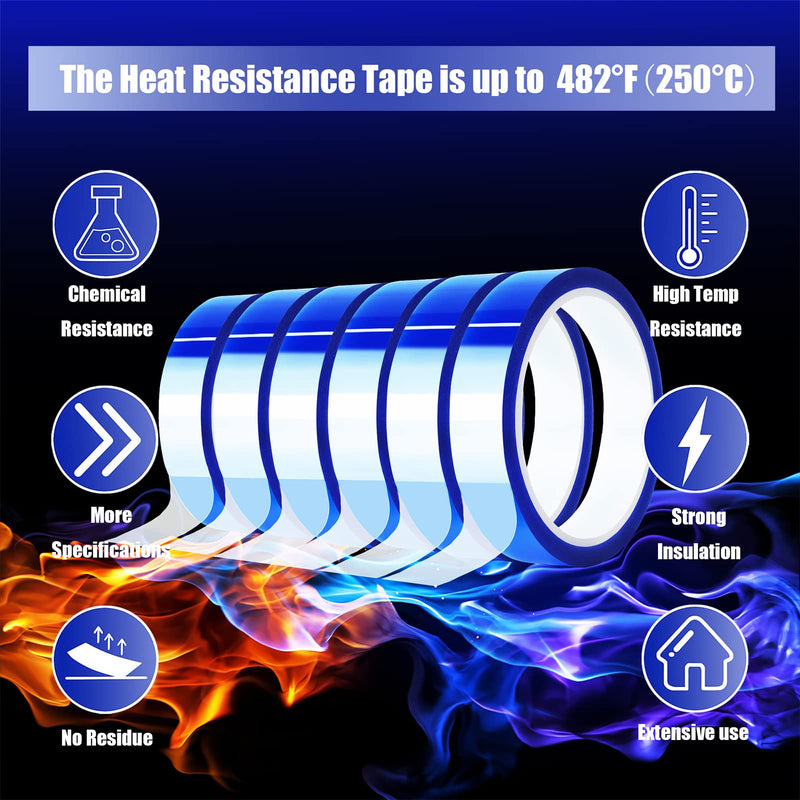  [AUSTRALIA] - MEBMIK 6 Rolls 20mm x33m(108ft) Blue Heat Tape High Temperature Heat Resistant Tape Heat Transfer Tape for Heat Sublimation Press Vinyl,No Residue