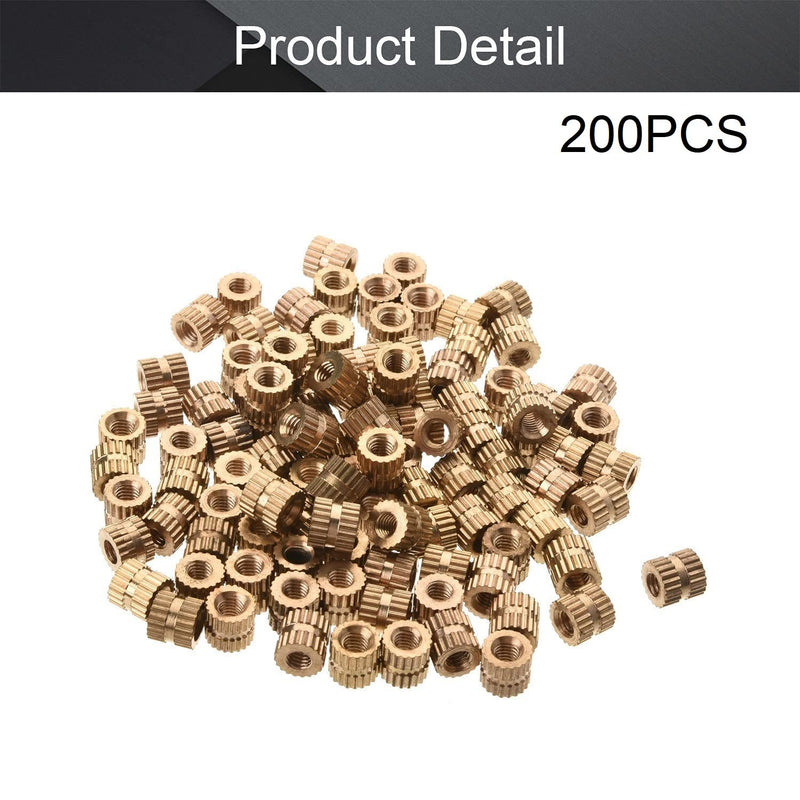  [AUSTRALIA] - MroMax M3 Knurled Insert Nuts, M3x5x5mm Female Thread Brass Knurled Threaded Insert Embedment Nuts Metric Pressed Fit into Holes for 3D Printing Injection Molding Gold 200Pcs