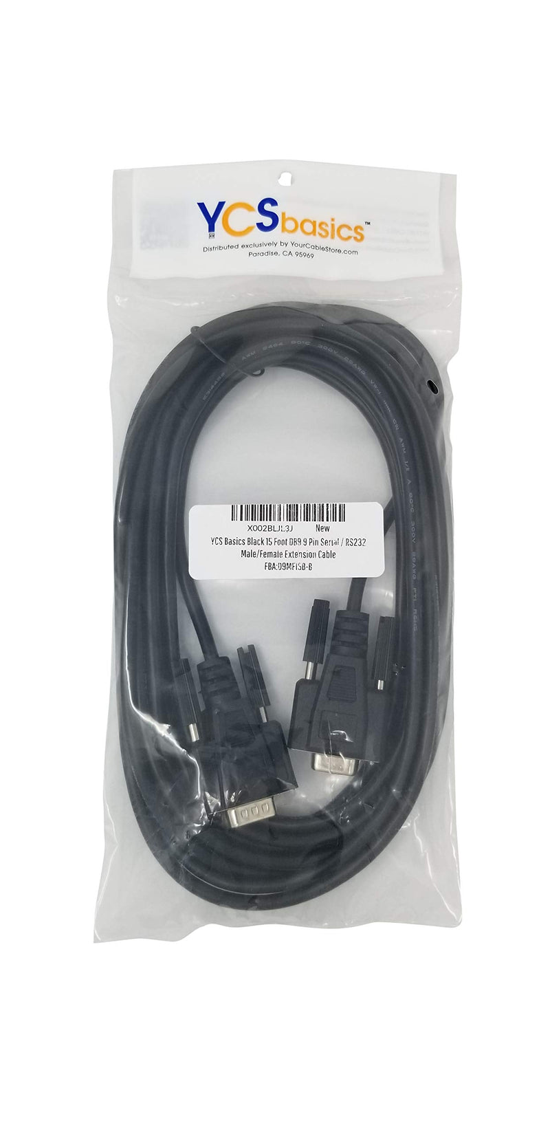  [AUSTRALIA] - YCS Basics Black 15 Foot DB9 9 Pin Serial / RS232 Male/Female Extension Cable