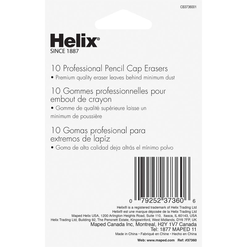 Maped Helix USA Helix Professional Pencil Cap Latex Free Oversized Erasers 10ct (37360), White - LeoForward Australia