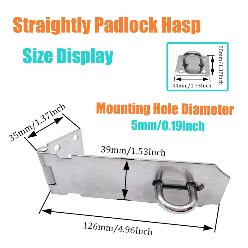  [AUSTRALIA] - 5Inch Straightly Padlock Hasp and 90 Degree Right Angle Padlock Hasp,Stainless Steel Door Locks Hasp Latch with Screws(2Pcs,One of Each) 5Inch