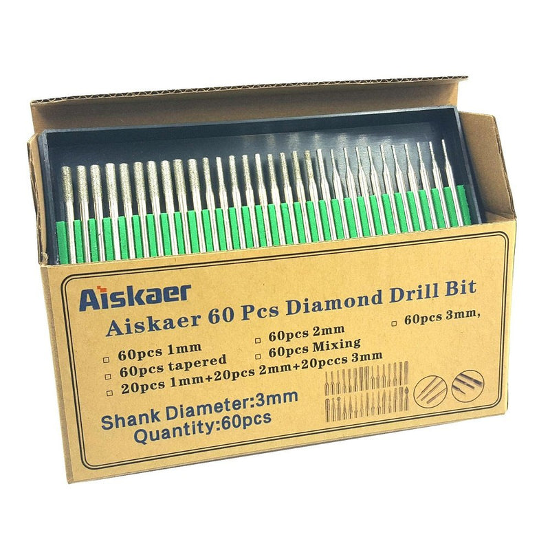 Aiskaer 60 Pcs Premium Diamond Drill Bit Cylindrical Burr Kit Jewelry Beach Sea Glass Shells Gemstones Lapidary.1mm 20pcs.2mm 20pcs.3mm 20pcs - LeoForward Australia