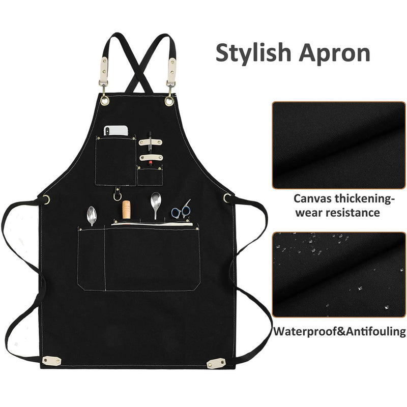  [AUSTRALIA] - Professional Kitchen Chef Cross Back Apron for Men Women Black