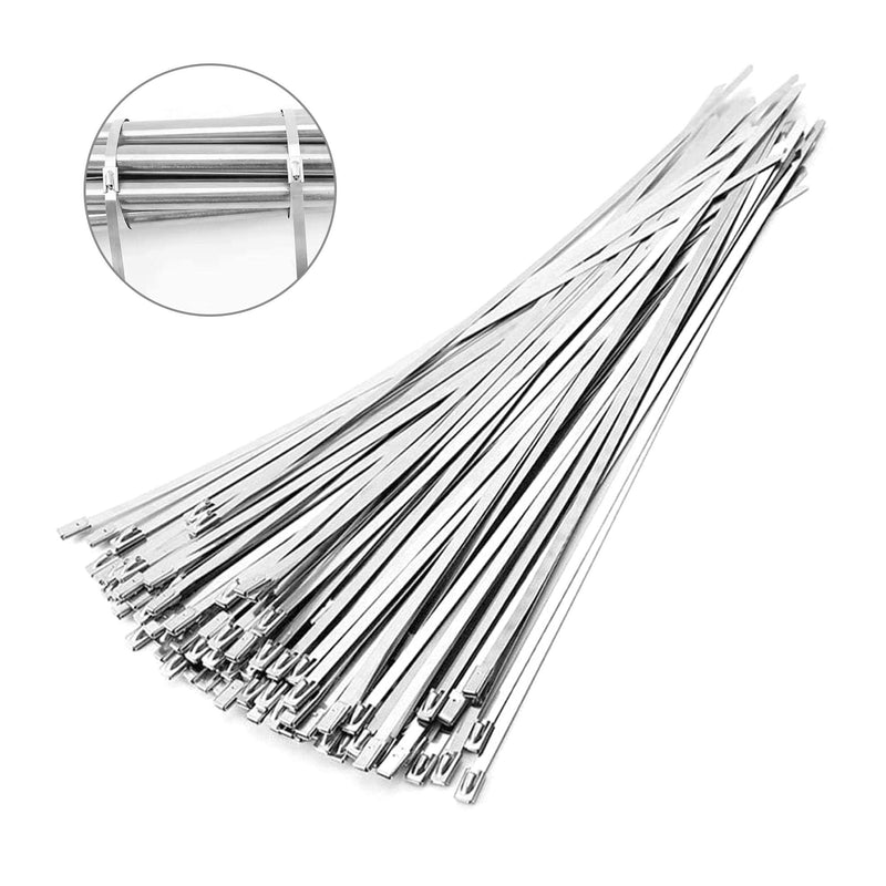  [AUSTRALIA] - MAXSELL 20 Inch Metal Zip Ties, Heavy Duty 304 Stainless Steel Cable Ties, Metal Exhaust Wrap with 200 Lbs Tensile Strength(100 Pcs)