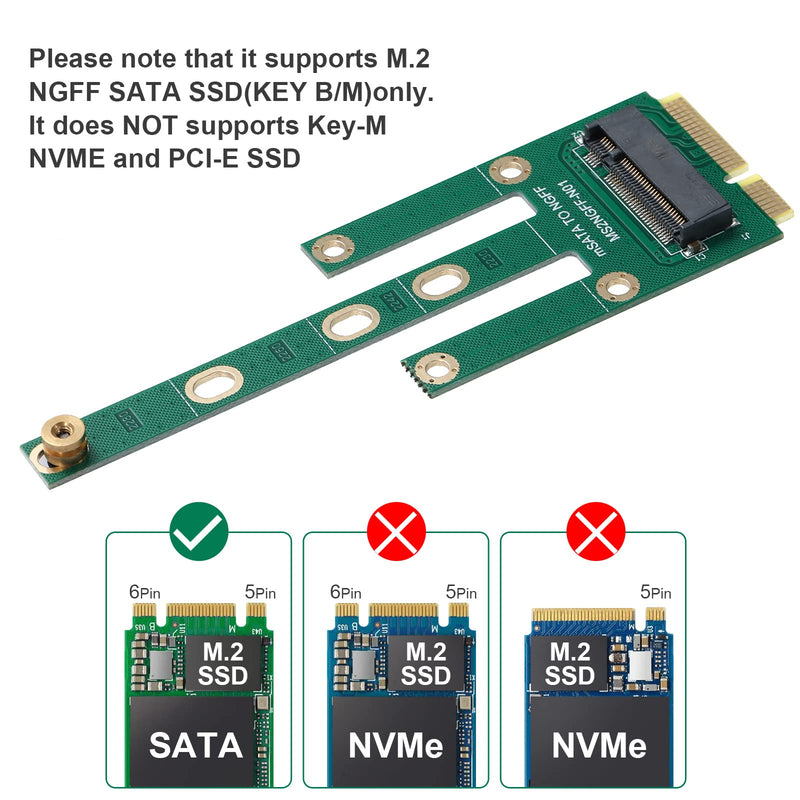  [AUSTRALIA] - BEYIMEI mSATA to M.2 NGFF SSD B-Key Adapter Card,Connects M.2 NGFF SATA Solid State Disk to Mini SATA Motherboard,Supports M.2 NGFF 2280, 2260, 2242, 2230(NOT Support NVME SSD) Green-mSATA to M.2 Adapter Card