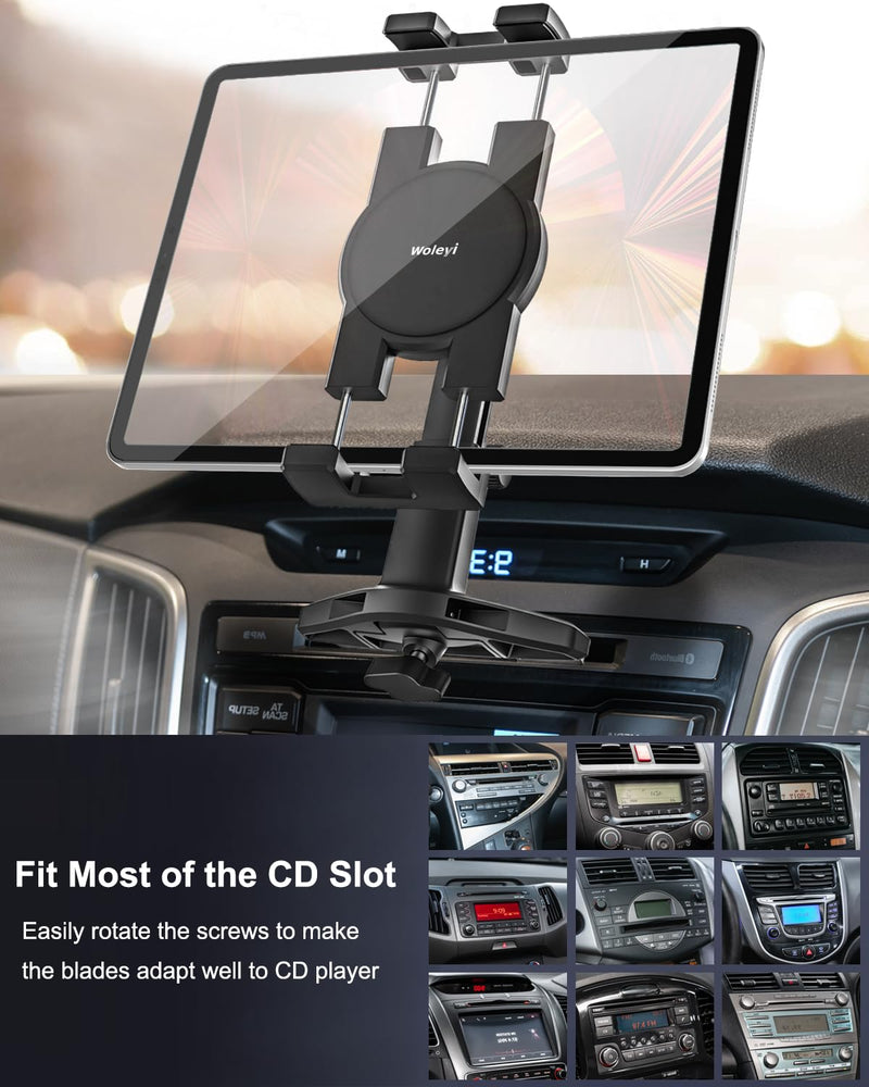  [AUSTRALIA] - woleyi CD Slot Tablet Holder for Car - [ Height Adjustable] Car Tablet Mount CD Player, Ultra Sturdy Car CD Tray Tablet Stand for iPad Pro 12.9 Air Mini, Galaxy Tabs, Cell Phones, Fire, 4-13" Devices