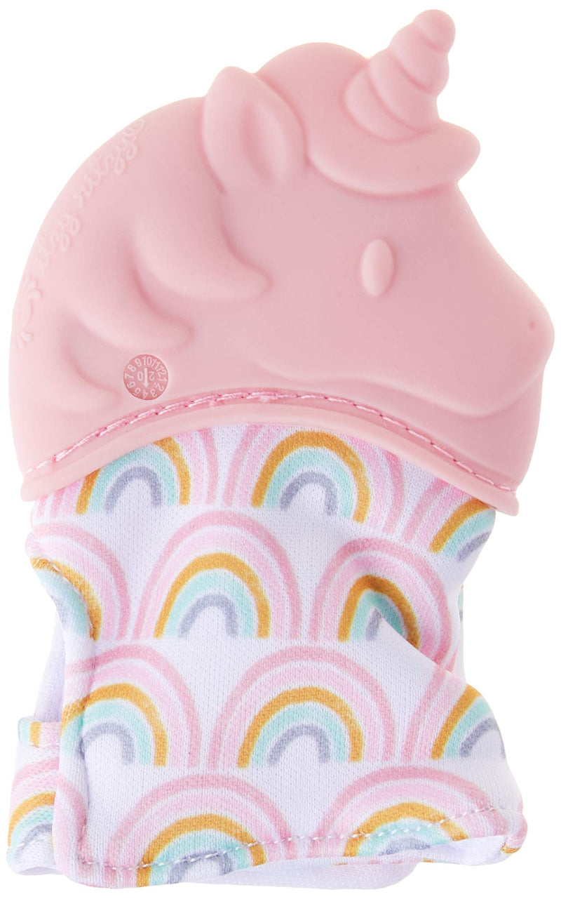 Itzy Ritzy Silicone Teething Mitt - Soothing Infant Teething Mitten with Adjustable Strap, Crinkle Sound & Textured Silicone to Soothe Sore & Swollen Gums, Blush Unicorn - LeoForward Australia
