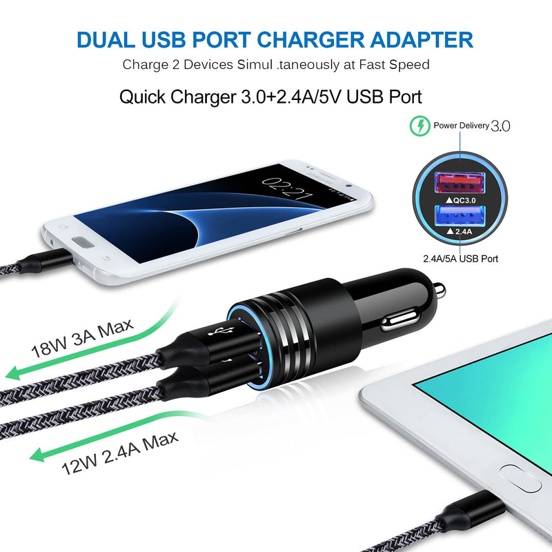  [AUSTRALIA] - Android Fast Charger for Samsung Galaxy S7 S6 Edge A10 A6 J8 J7 J5 J3 J2 Note 5,LG Stylo 3 2 K40 K30 K20,Moto E7 E6 E5 G5,Kindle fire,Quick Charge 3.0 Wall Charger Car Adapter+3FT 6FT Micro USB Cable