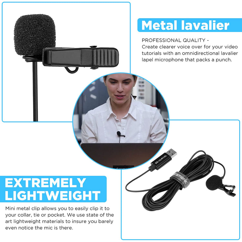  [AUSTRALIA] - Saramonic Lavalier USB Lapel Microphone for PC, Omnidirectional Clip on Mic for Computer, Mac, Laptop, YouTube, Skype, Recording, Podcasting, Gaming (19.7ft)