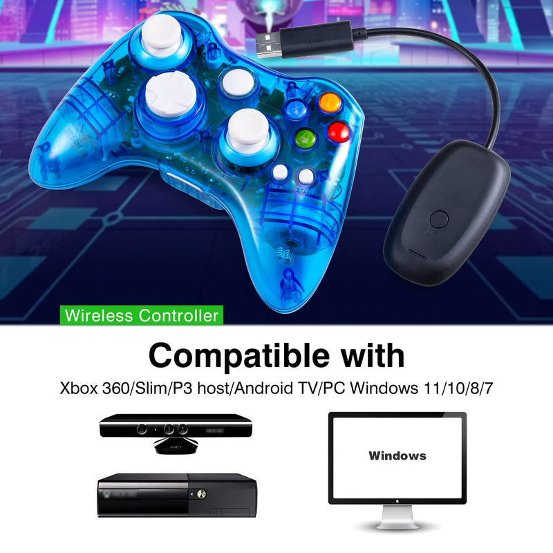  [AUSTRALIA] - PAWHITS Wireless Controller Compatible for 360 Double Motor Vibration Wireless Gamepad Gaming Joypad connected with a receiver Blue