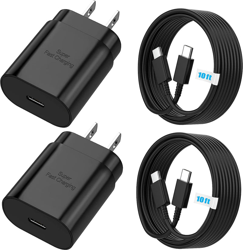  [AUSTRALIA] - Super Fast Charger 25 Watt PD 3.0 USB C Type C Charger Cable Cord 6ft Quick Charging Compatible Samsung Galaxy S22/ S22 Plus/ S21/ Z Fold 3 5G/ S20/ Note 20/ Note10/ S10/ Tablet 10ft-2Pack