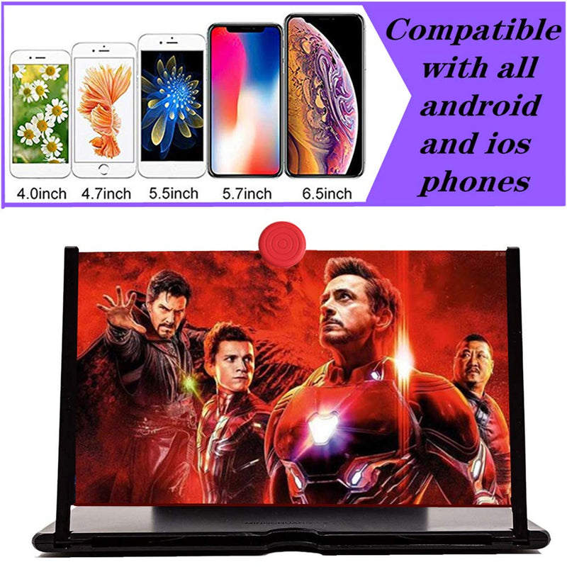  [AUSTRALIA] - 3D Screen Magnifier Amplifier, HD Amplifier Projector for Movies, Videos and Games. Foldable Phone Stand with Screen Amplifier for All Smartphones (Black) black