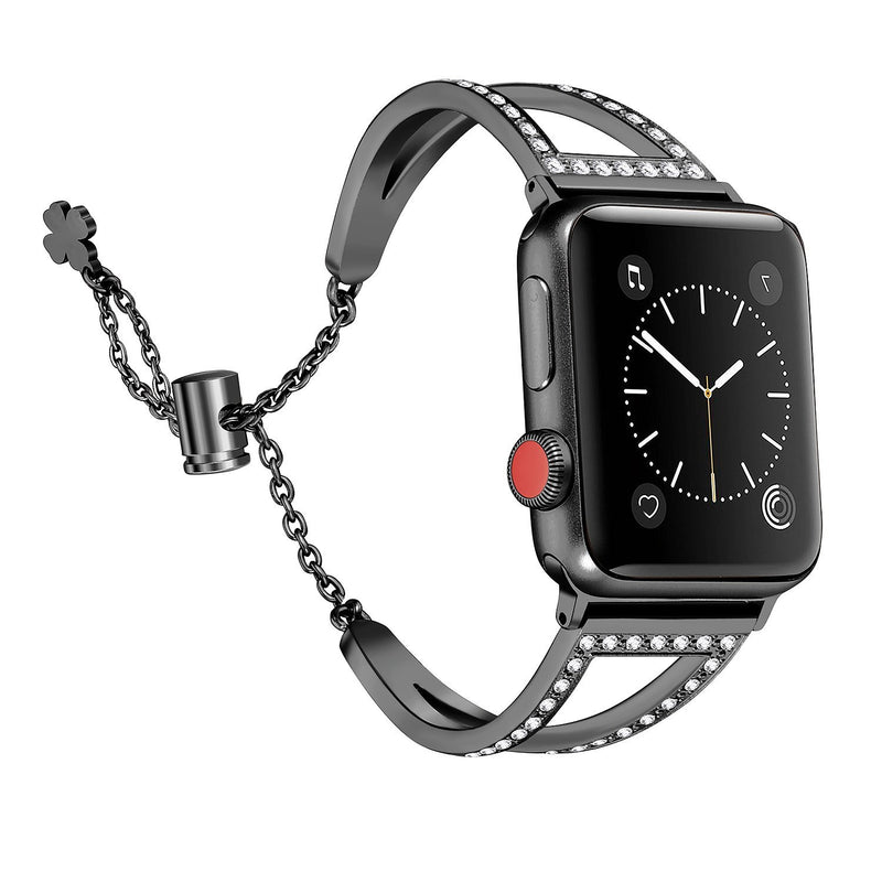 Secbolt Bling Bands Compatible with Apple Watch Bands 38mm 40mm 42mm 44mm iWatch SE Series 6/5/4/3/2/1, Women Dressy Metal Jewelry Bracelet Bangle Wristband Stainless Steel Black 38mm/40mm - LeoForward Australia