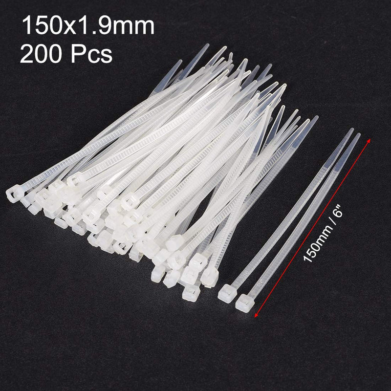  [AUSTRALIA] - uxcell 200pcs Cable Zip Ties 6 Inch x 0.08 Inch Self-Locking Nylon Tie Wraps White