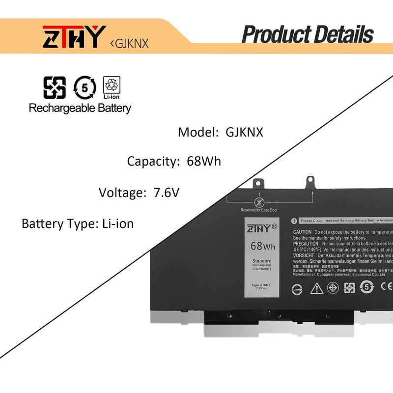  [AUSTRALIA] - ZTHY 68Wh GJKNX Battery Replacement for Dell Latitude 5480 5580 5280 5590 5490 E5480 E5580 E5490 E5590 Precision 15 3520 3530 Series GD1JP 0GD1JP DY9NT 0DY9NT 5YHR4 451-BBZG 7.6V 4-Cell 8500mAh