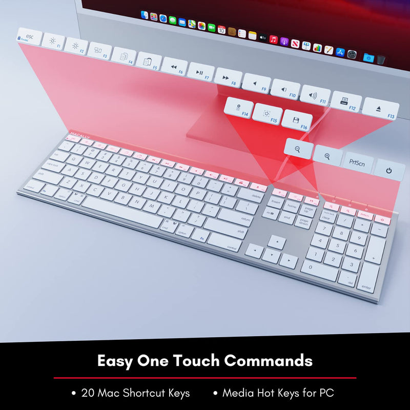 Macally USB C Keyboard for Mac - Elegantly Designed for Apple Keyboard Wired with Type C - for New Gen Mac Pro/Mini, MacBook Pro/Air, iPad, iMac - 110 Scissor Keys and 20 Shortcuts - (Aluminum) - LeoForward Australia
