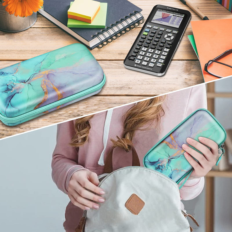  [AUSTRALIA] - Graphing Calculator Carrying Case for TI-84 Plus CE, Fintie Hard EVA Shockproof Protective Box for TI-84 Plus/TI-83 Plus CE/Casio fx-9750GII (Emerald Marble) Emerald Marble