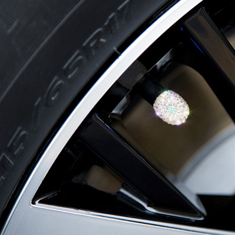  [AUSTRALIA] - SAVORI Valve Stem Caps, 4 Pack Handmade Crystal Rhinestone Universal Car Tire Valve Caps Chrome,Attractive Dustproof Bling Car Accessories - White