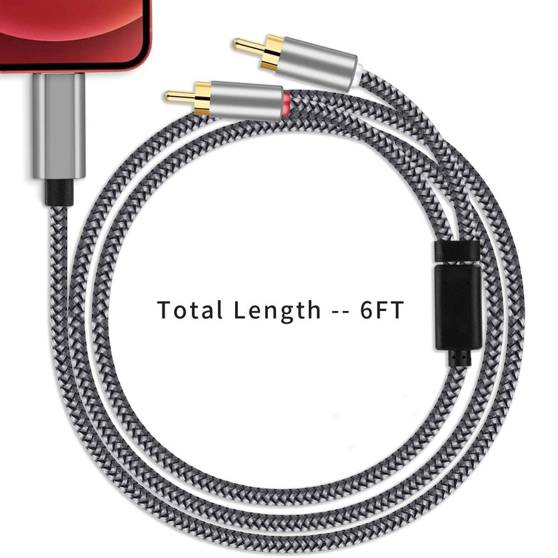 6FT RCA Audio Aux Cable for i-Phone, ZARSSON 2 Male RCA Stereo Jack Y Splitter Adapter Cord Compatible for i-Phone 11 Xs Max Xr X 8 7 6 Plus/i-Pod/i-Pad iOS Port for Amplifier, Home Theater, Speaker Grey - LeoForward Australia