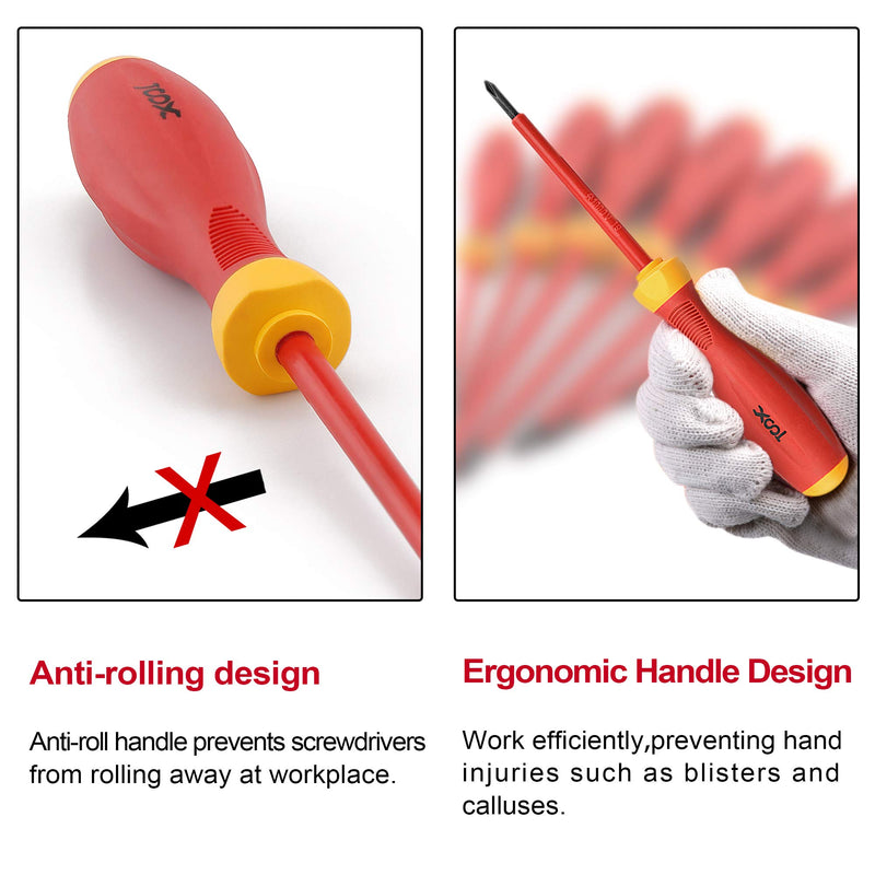  [AUSTRALIA] - XOOL 1000V Insulated Electrician Screwdrivers Set with Magnetic Tips, Slotted and Phillips Bits Non-Slip Grip, 8 Piece