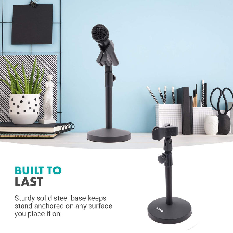  [AUSTRALIA] - Movo TMC-5 Adjustable Desktop Microphone Stand with Round Base and Mic Holder for Desk - 16" Extendable Microphone Desk Stand - Compact Metal Desktop Mic Stand for Podcasts, Gaming, and Livestreaming