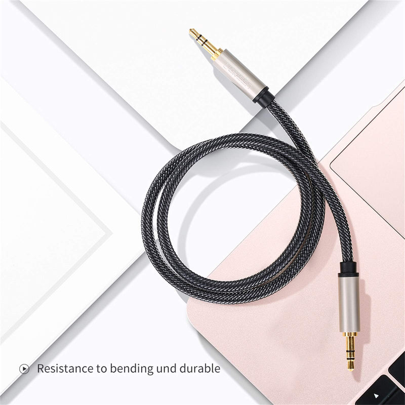 UGREEN 3.5mm Male to Male Auxiliary Aux Stereo Professional HiFi Cable with Silver-Plating Copper Core, Gold Plated, Nylon Braid, Tangle-Free for Audiophile Musical Lovers Silver (10ft) 10ft - LeoForward Australia
