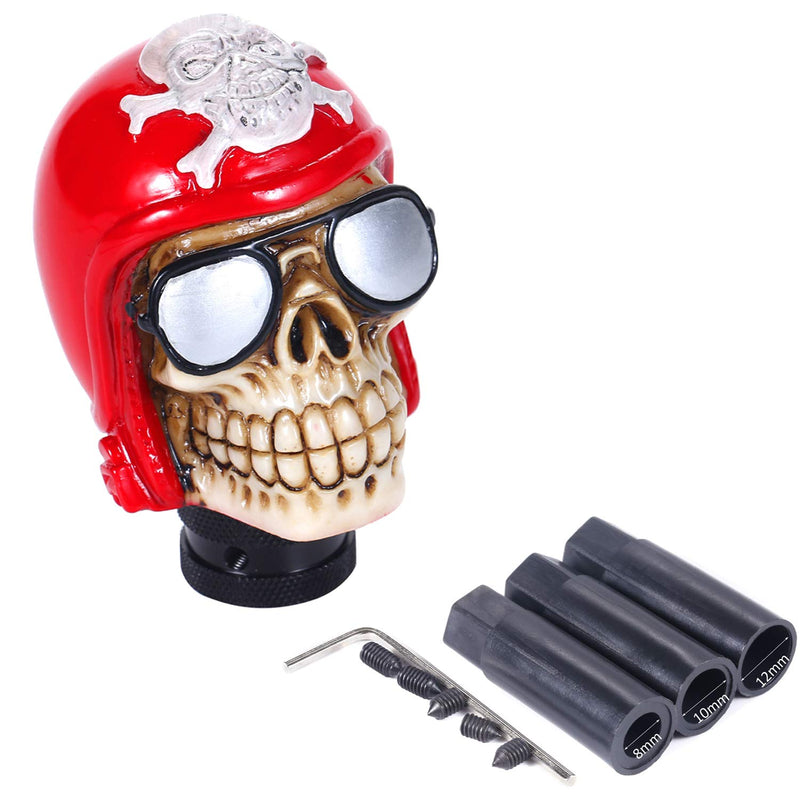  [AUSTRALIA] - Bashineng Universal Knob Shift Skull Gear Stick Shifter Head Fit Most Automatic Manual Cars (Red) red