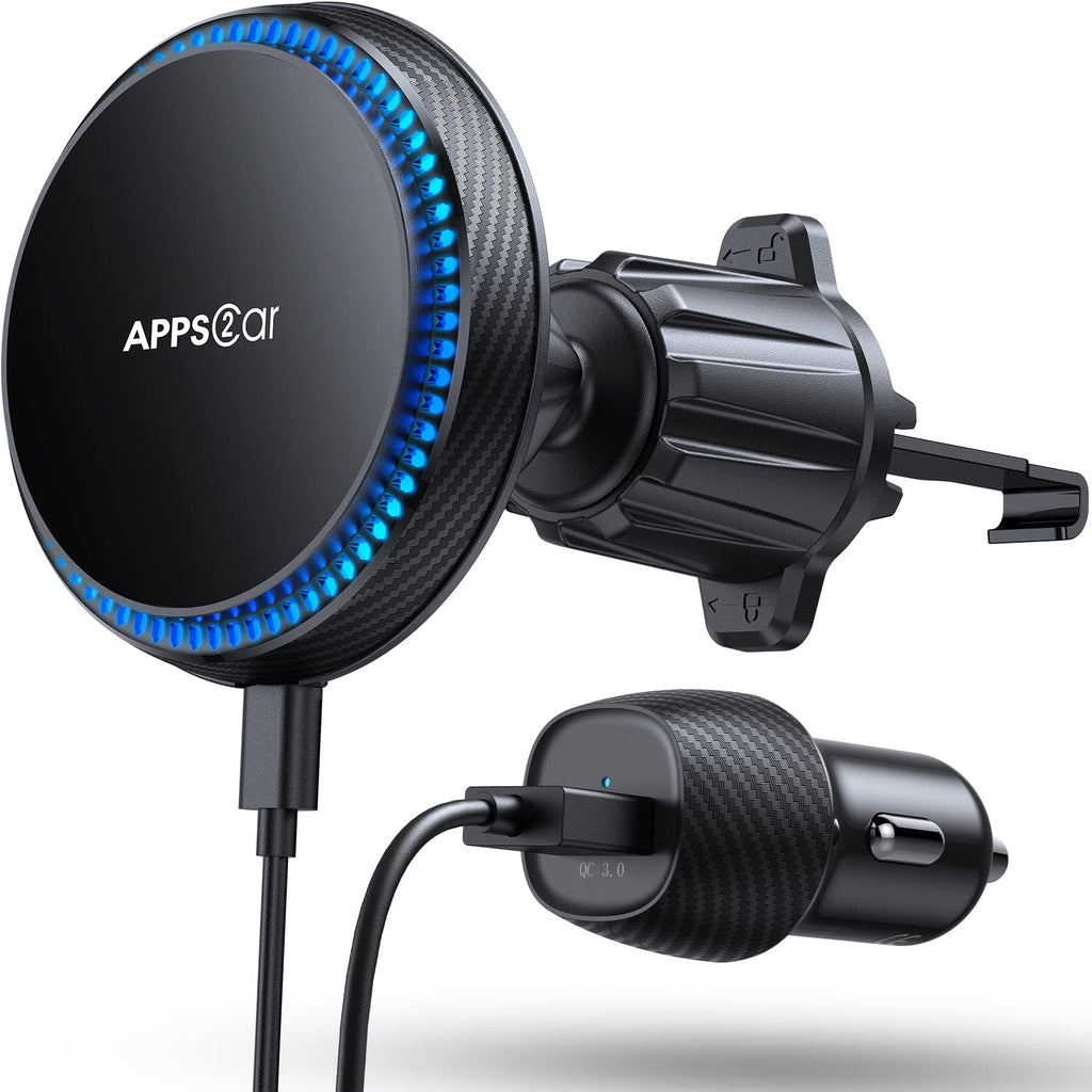  [AUSTRALIA] - APPS2Car Wireless Car Charger with 15W Fast Charging for Magsafe Car Vent Mount - Only Compatible with iPhone 14/13/Magsafe Series Phones, Equipped with 3200RPM Cooling Fan System