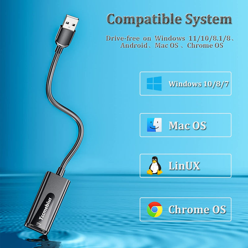  [AUSTRALIA] - Tccmebius USB Ethernet Adapter, USB 2.0 to 10/100 Ethernet LAN Network Wired Adapter for MacBook, Surface Pro, Notebook PC, Compatible with Windows7/8/10, Mac OS, Android, Chrome OS, Linux (TCC-S20A)
