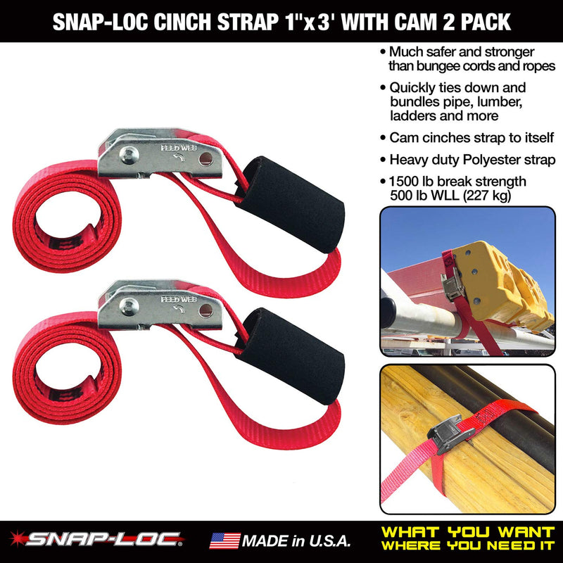  [AUSTRALIA] - Cinch Strap 1"x3' CAM RED 2 Pack (Bungee Cord Alternative)