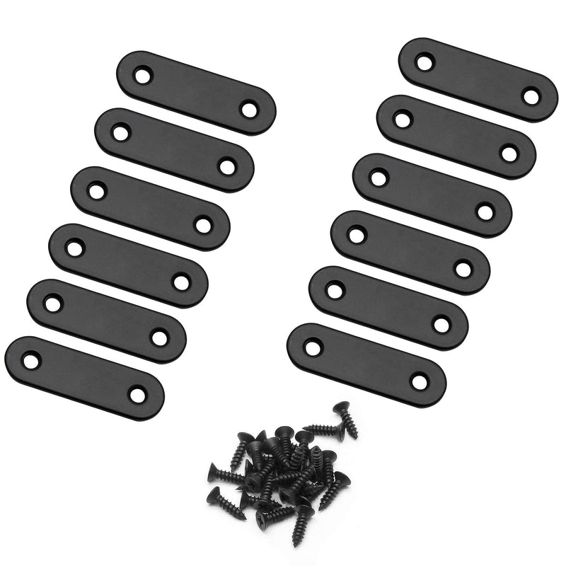  [AUSTRALIA] - Jiozermi 12 Pcs Straight Brace, Flat Brace 2” x 0.6”, Stainless Steel Straight Bracket, Mending Joining Plates for Wood, Board, Bed Frame, Furniture & Shelves, Matte Black Black, 2” x 0.6”, 12 pcs