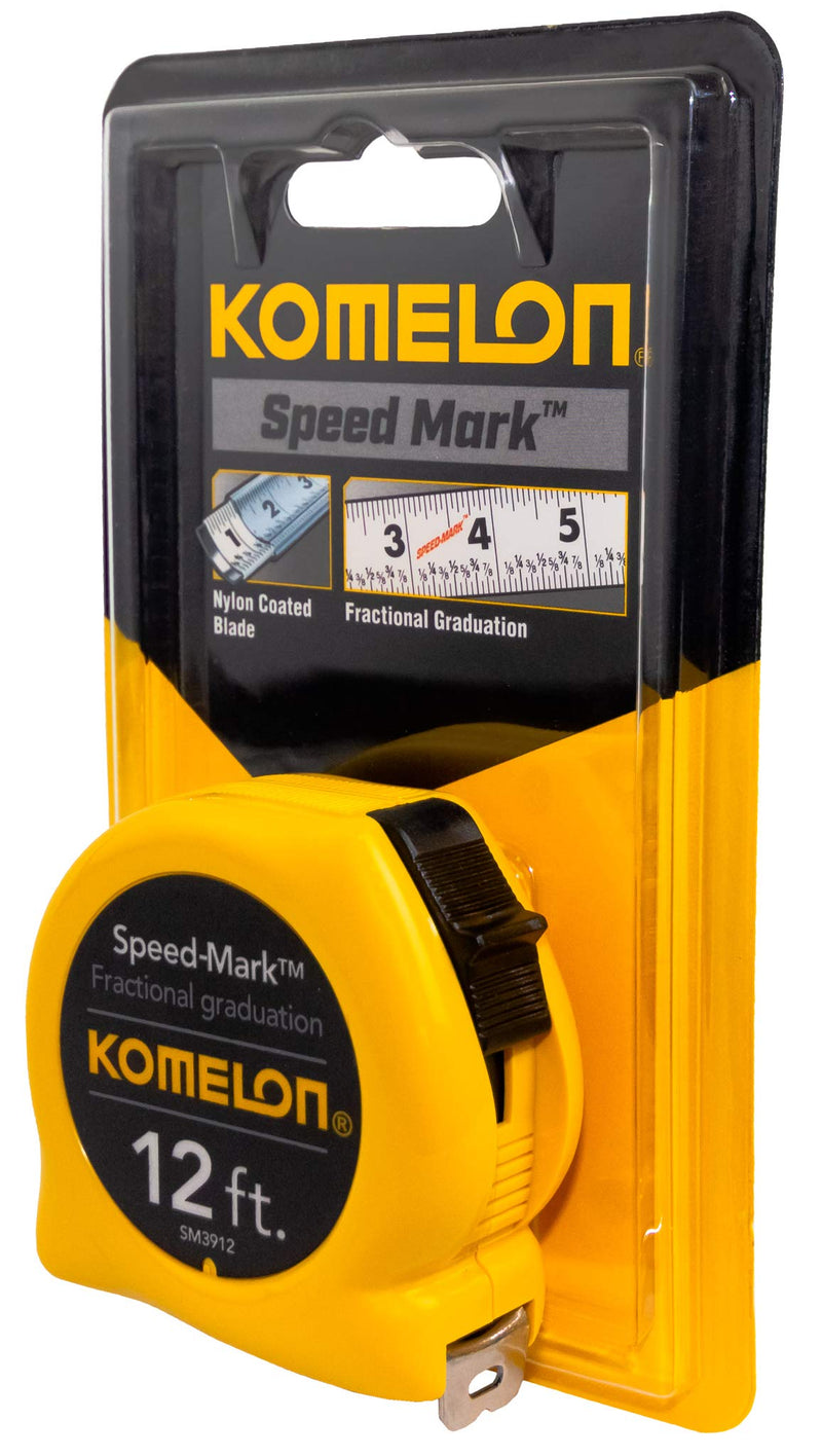  [AUSTRALIA] - Komelon SM3912 Speed Mark Acrylic Coated Steel Blade Tape Measure 12-Inch by 5/8-Inch, Yellow Case