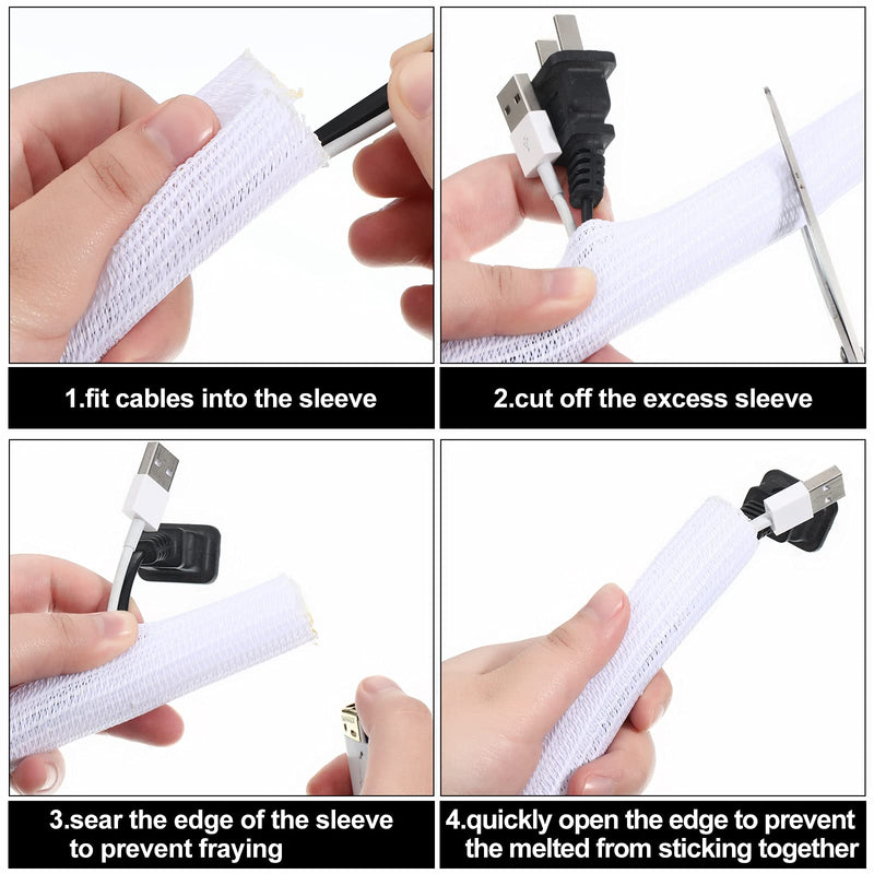  [AUSTRALIA] - 3 Pieces Cord Protector Wire Loom Tubing Cable Sleeve Split Sleeving for USB Charger Cable Cord Cover Audio Video Cable (White,1/2 Inch, 1/4 Inch, 3/4 Inch) 1/2 Inch, 1/4 Inch, 3/4 Inch White