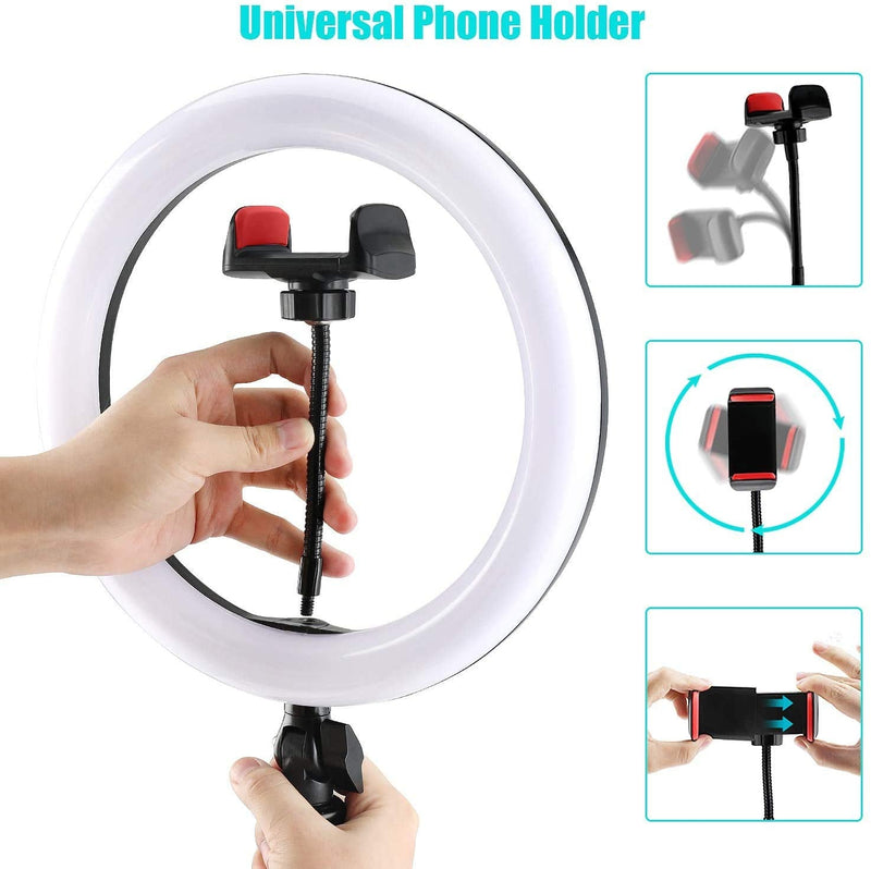  [AUSTRALIA] - BESROY LED Ring Fill Light 10" with Tripod Stand and Phone Holder for Live Streaming&YouTube Video, Dimmable Desk Makeup Ring Light for Photography, Shooting with 3 Light Modes&10 Brightness Level