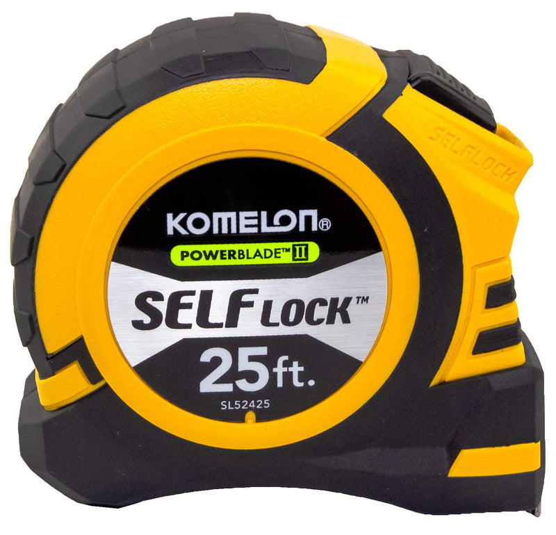 Komelon SL52425; 25' x 1.06" Self-Lock Powerblade II Tape Measure, Yellow/Black - LeoForward Australia