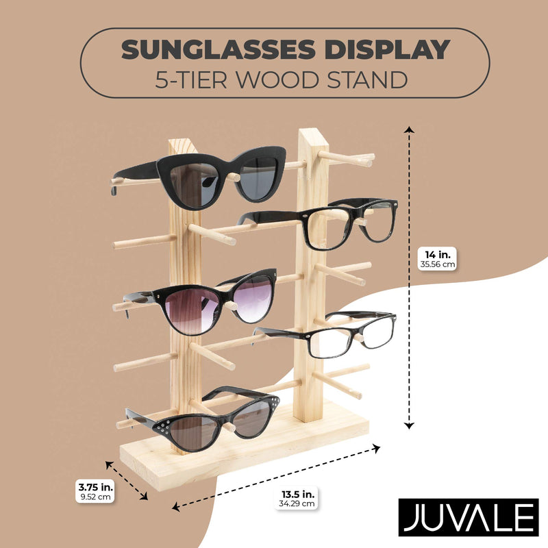  [AUSTRALIA] - Juvale 10 Pair Sunglasses Organizer, Wooden Eyewear Display Stand (13.5 x 14 x 3.75 in)