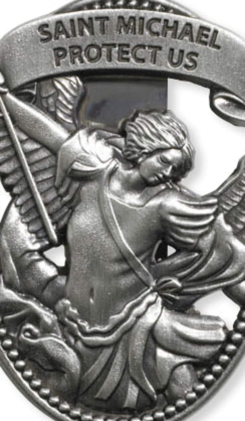  [AUSTRALIA] - Sacred Traditions Silver Tone Zinc Alloy Archangel St Michael Protect Us Visor Clip, 2 1/4 Inch