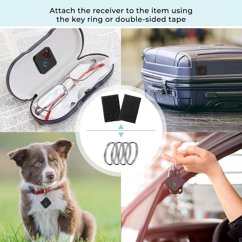  [AUSTRALIA] - Key Finder, Esky 110dB Wireless Rechargeable RF Remote Finder with 197ft Working Range, 1 Transmitter and 5 Receivers Key Locator for Finding TV Remote, Keys, Pet, Ideal for Elder and Forgetful People 5 Receivers Rechargeable
