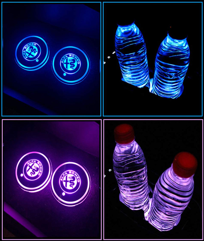 Auralight 2pcs LED Car Cup Holder Lights fit Alfa Romeo,7 Colors Changing USB Charging Cup Holder Insert Coaster for Alfa Romeo,LED Car Interior Atmosphere Lamp - LeoForward Australia
