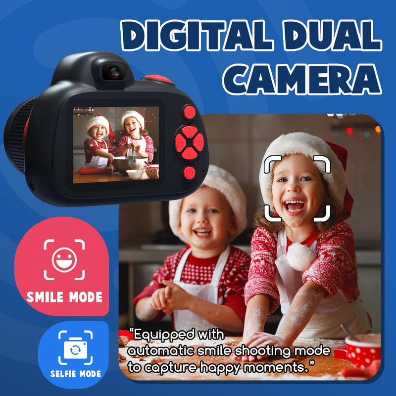  [AUSTRALIA] - Ziegoal Kids Selfie Camera,20X Digital Camera for Kids with LED Flash Christmas Birthday Gifts for Kids Age 3-12 1080P 2.4 Inch Children Video Camera Toys for 5 6 7 8 9 10 Year Old Boys Girls (Black) Black Mini SLR Camera